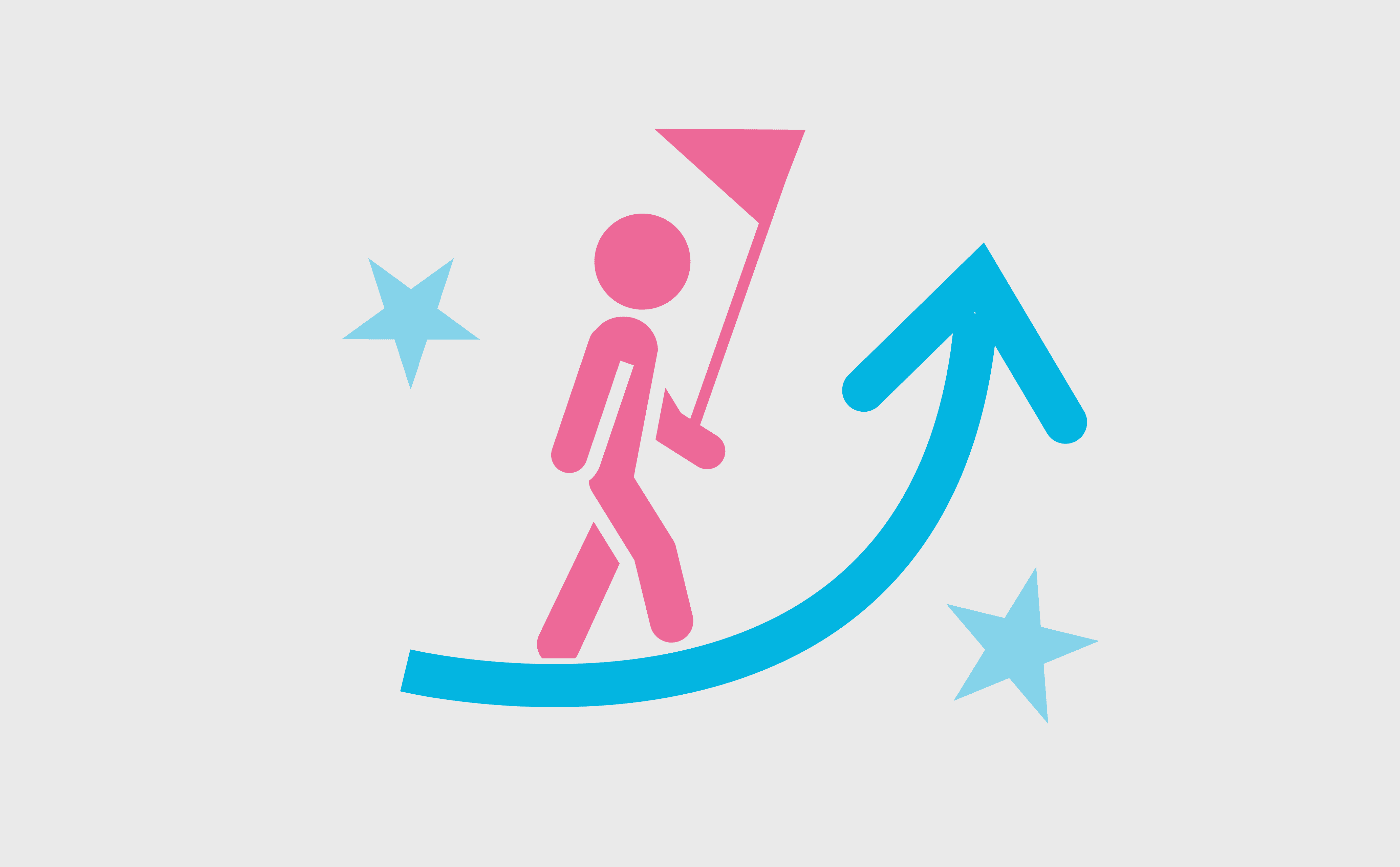 Person holding a flag walking upward along a blue arrow symbolizing progress